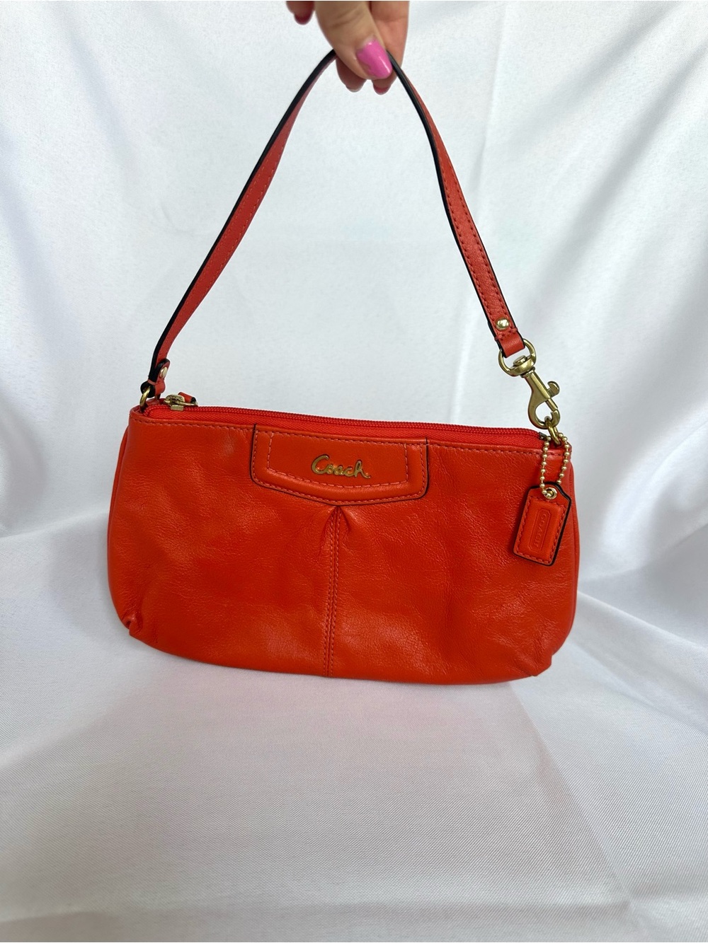 Coach Vintage Madison Leather Wristlet in Orange with Gold Hardware
